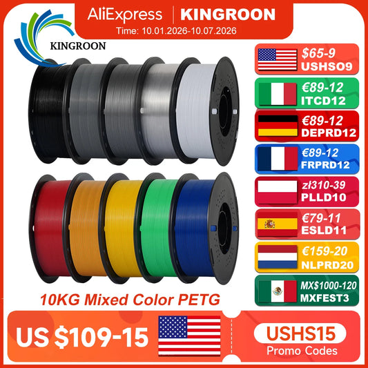 KINGROON 10KG 1.75mm PETG Filament Tangle-Free, High Quality 3D Printing Eco-friendly Plastic Consumables 22LBS, Vacuum Packaging 3D Printing