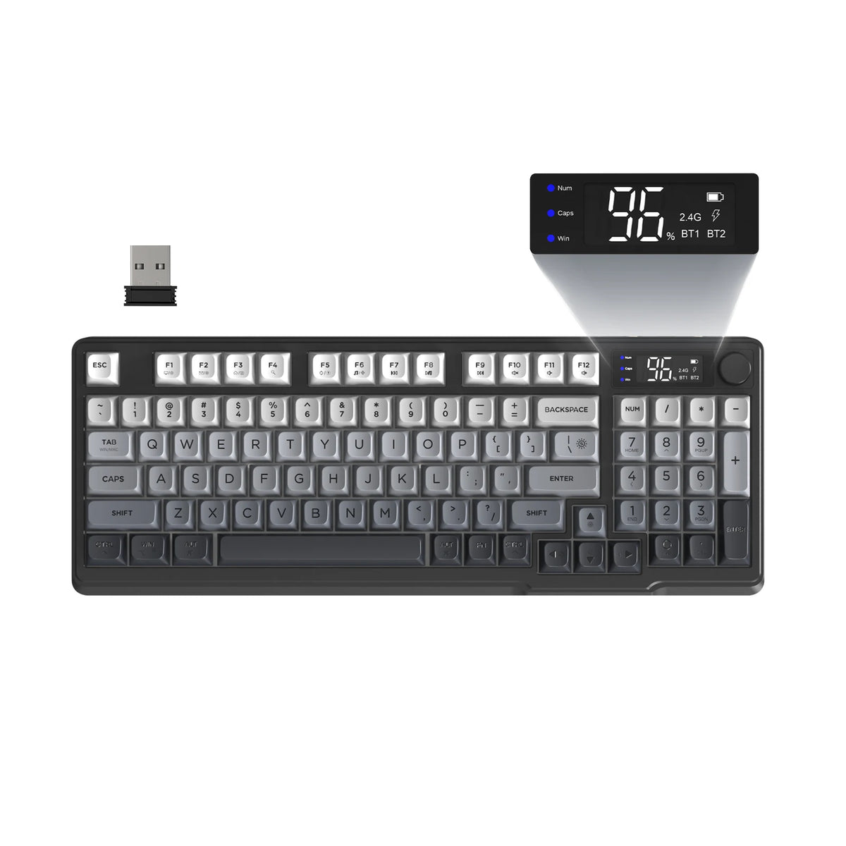 ZIYOU LANG M96 Wireless Gaming Keyboard with Display Screen & Knob, Bluetooth/2.4GHz Quiet Membrane Keyboard, 3000mAh Rechargeable