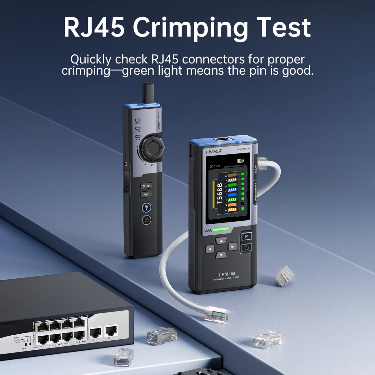 FNIRSI LPM-10A Network Cable Tester Multifunction Line Finder with RJ45 RJ11 Port Flashing and PoE Detection Network Repair Tool