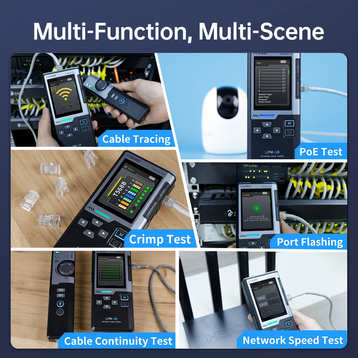 FNIRSI LPM-10A Network Cable Tester Multifunction Line Finder with RJ45 RJ11 Port Flashing and PoE Detection Network Repair Tool