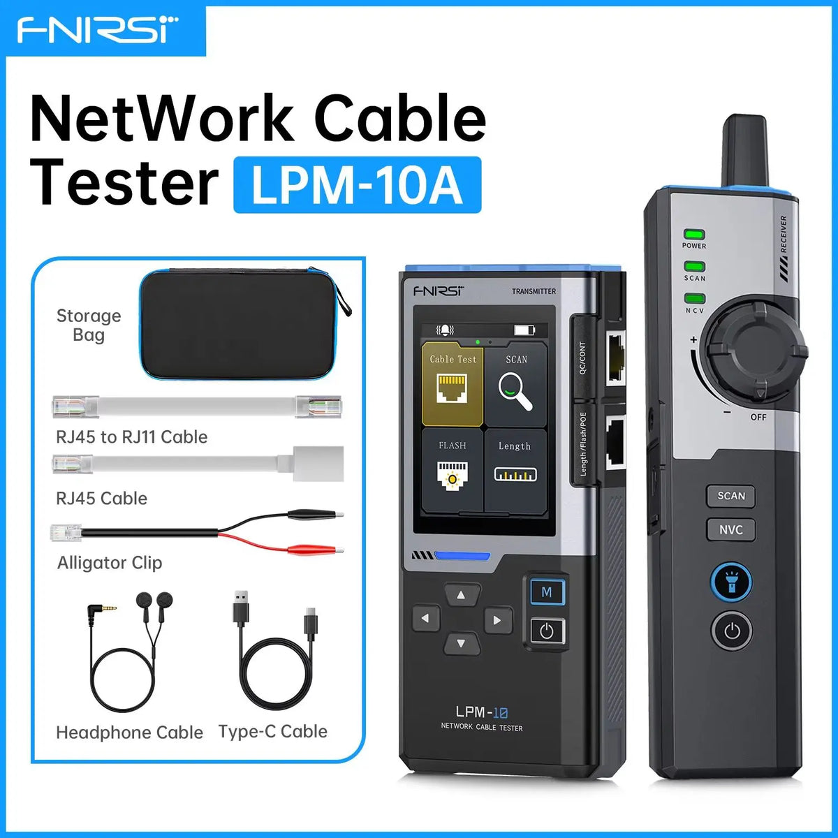 FNIRSI LPM-10A Network Cable Tester Multifunction Line Finder with RJ45 RJ11 Port Flashing and PoE Detection Network Repair Tool